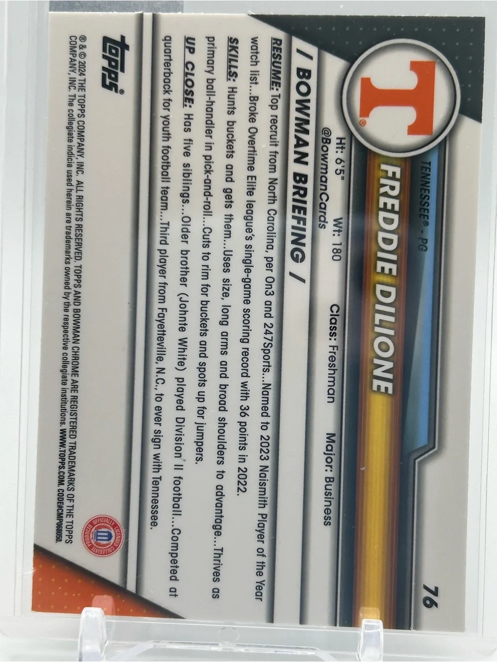 Freddie Dilione Tennessee Volunteers Basketball Trading Card 🏀 1st Bowman